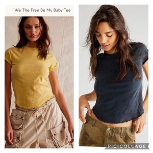 Free People Be My Baby Tee tees 2 lot gold black M nwt